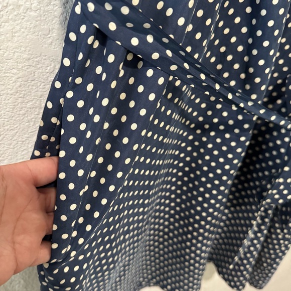 LANDS END Canvas 100% Silk Polka Dot Short Sleeve Tie Waist Dress 12 - Picture 6 of 10